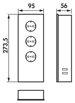 Steckdosenelement Mira Glas USB, 3-fach Steckdose mit Doppel USB, weiß oder schwarz, für Küche oder Büro, Maße